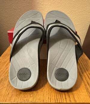 Vionic Orthotic Support Black and Grey Flip Flop Sandals